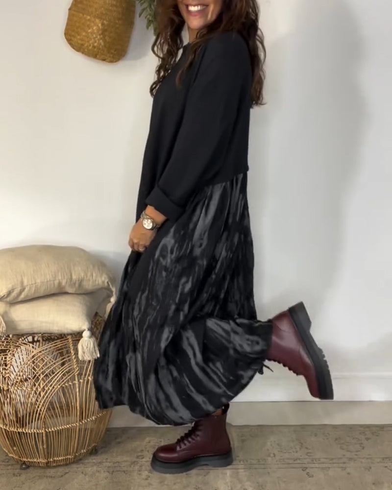 Kleid runder Ausschnitt unregelmäßiger Patchworkdruck