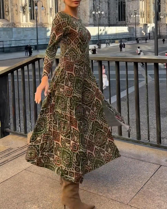 Kleid Modisch retro bedruckt mit Schlitz