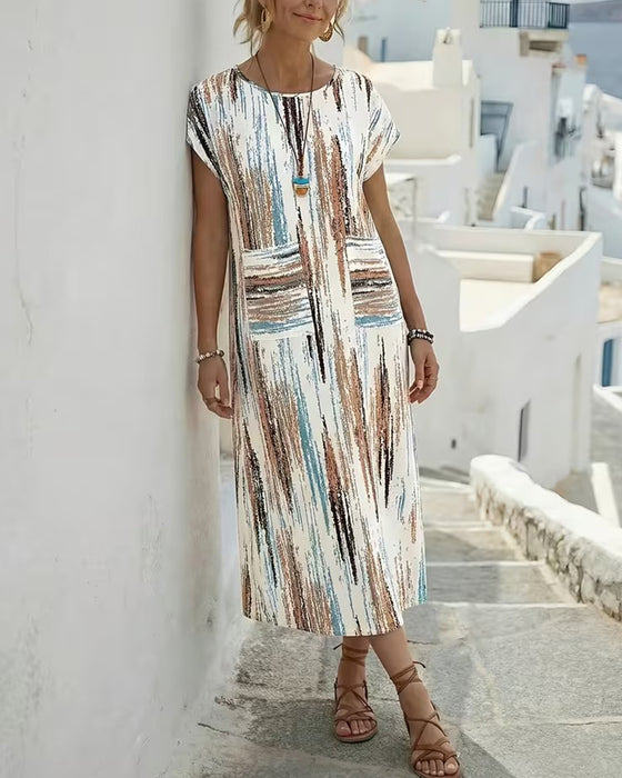 Kleid Rundhals Vertikaler Streifen Print