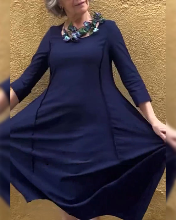 Kleid Runder Hals Uni A-Linie Stil