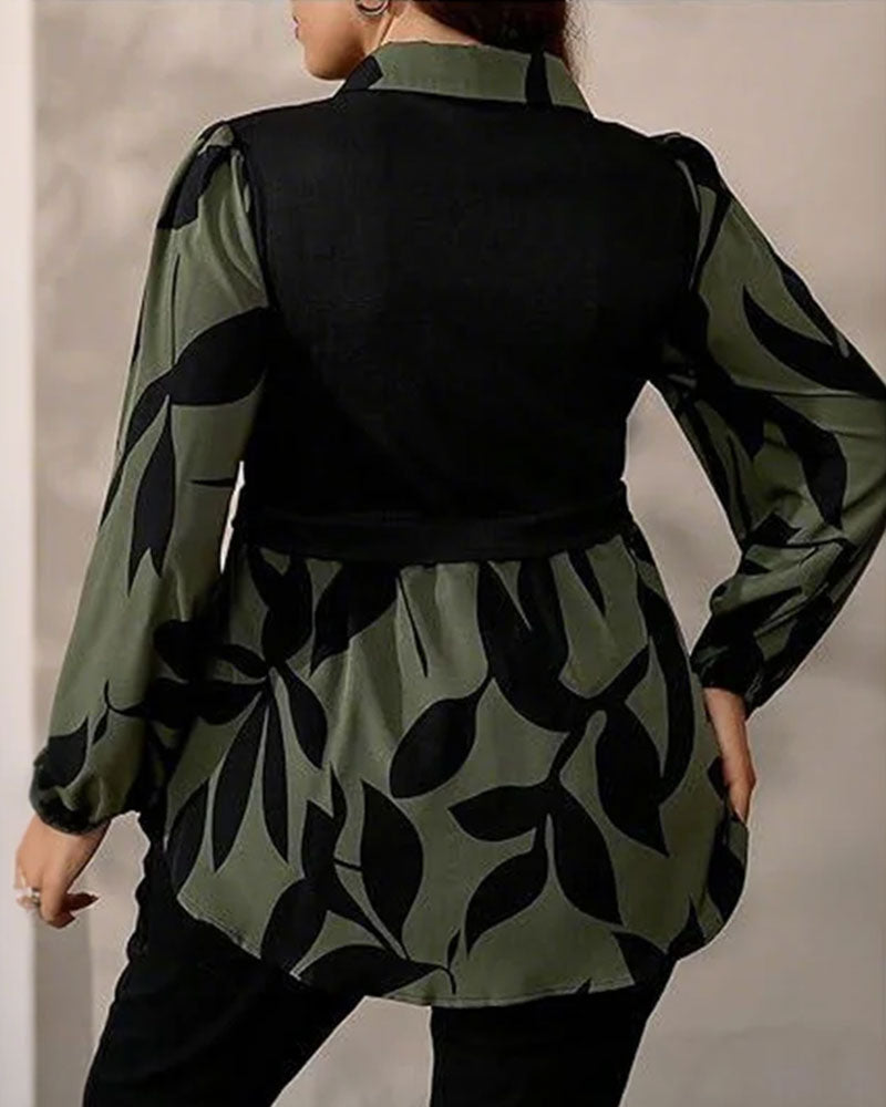 Top Fake Zweiteilig Patchwork Blattprint