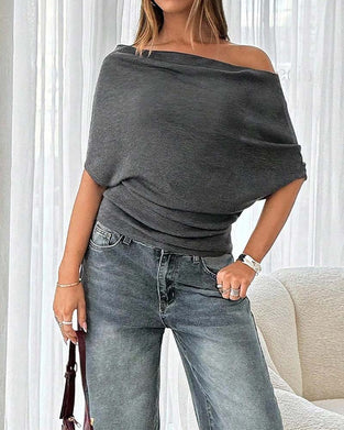 Bluse Fledermausärmel Off-Shoulder Einfarbig