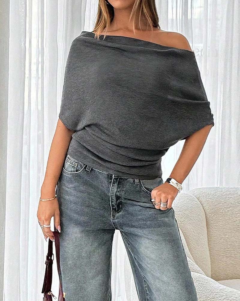 Bluse Fledermausärmel Off-Shoulder Einfarbig