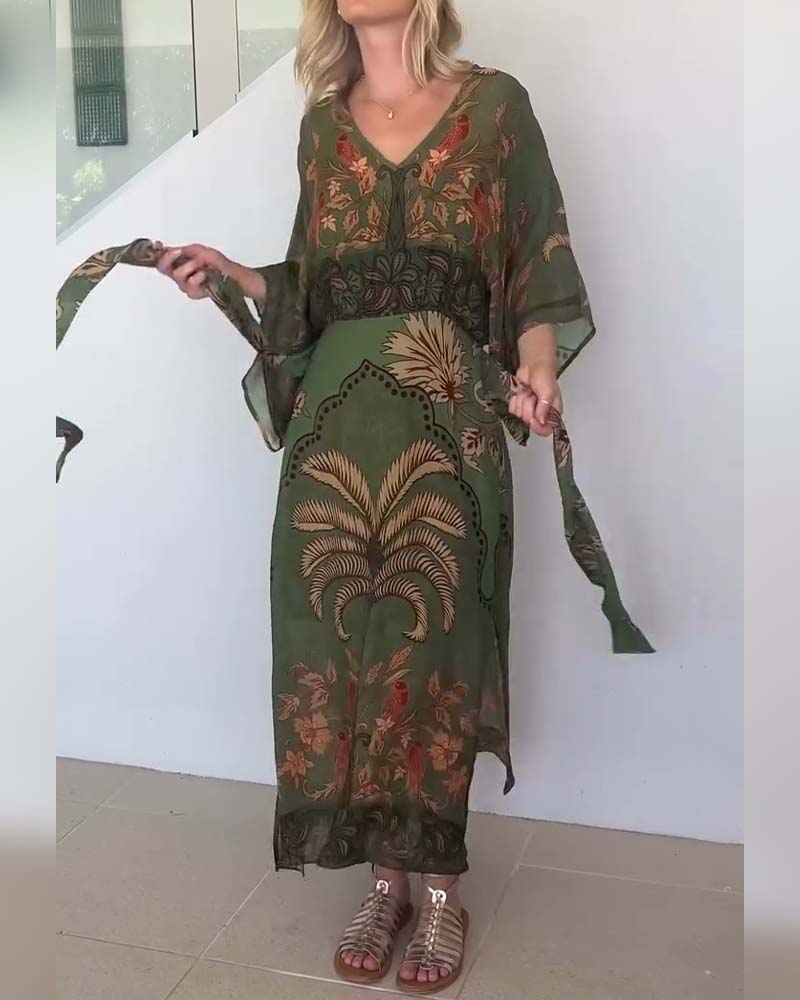 Kleid bedruckt V-Ausschnitt Resort