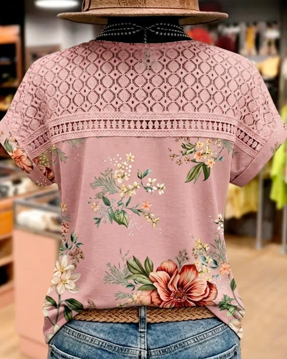 T-Shirt Cut-Out Patchwork Kurzarm