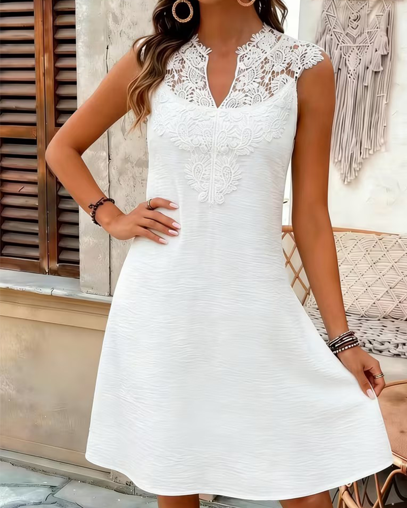 Kleid Ärmellos Spitze Patchwork Kurz