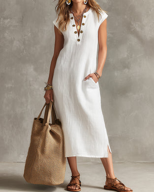 Kleid Elegant Knopf Vorne Schlitz