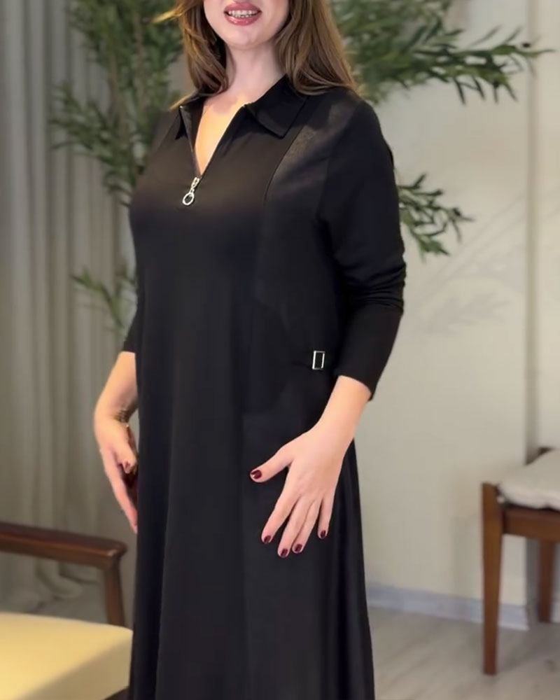 Kleid Einfarbig Reißverschluss Reverskragen