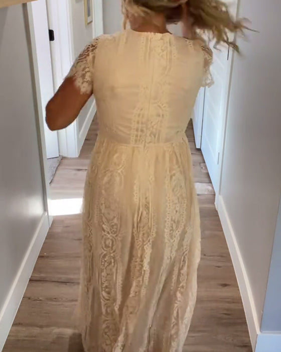 Kleid V-Ausschnitt Elegante Spitzen Taille