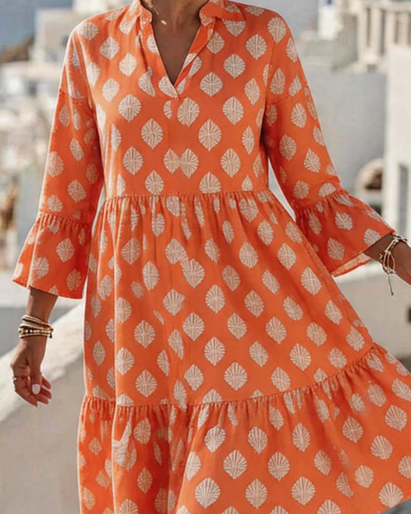 Kleid V-Ausschnitt Gedruckt