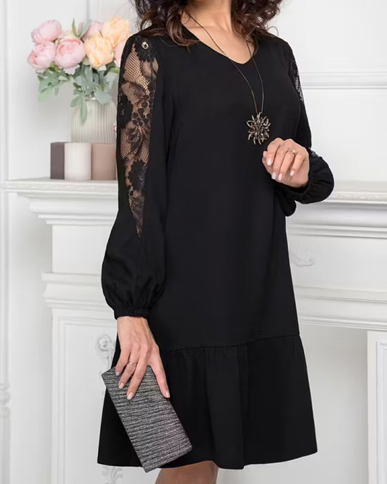 Kleid Mesh Patchwork V-Ausschnitt