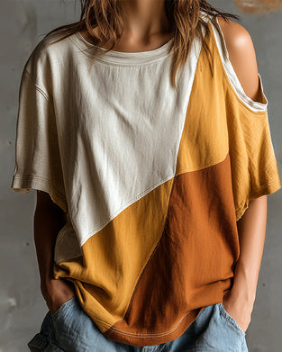 T-Shirt Farbblock Off-Shoulder Locker