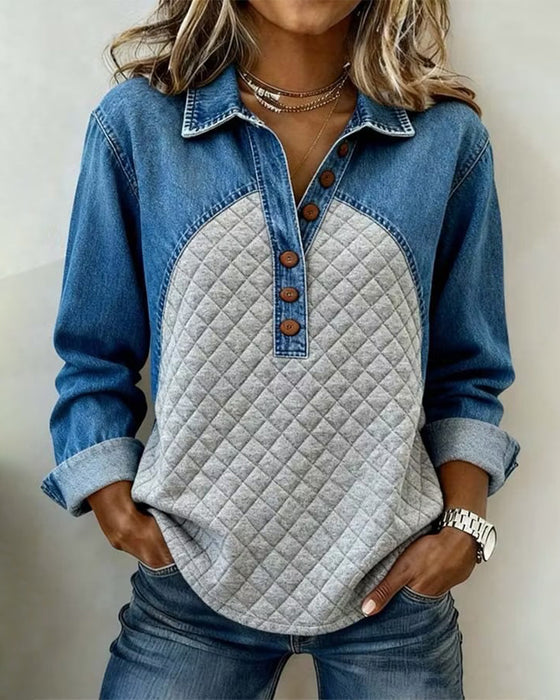 Sweatshirt Denim Patchwork Stilvoll