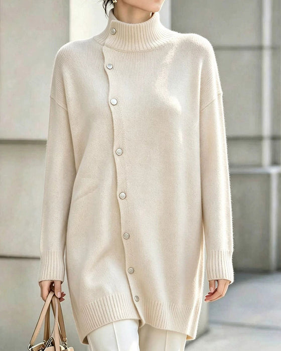 Strickjacke Turtleneck Einreihig Geknöpft