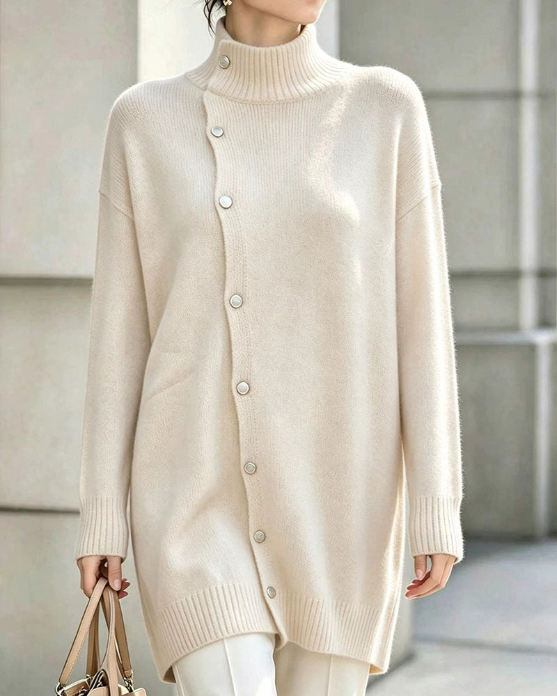 Strickjacke Turtleneck Einreihig Geknöpft