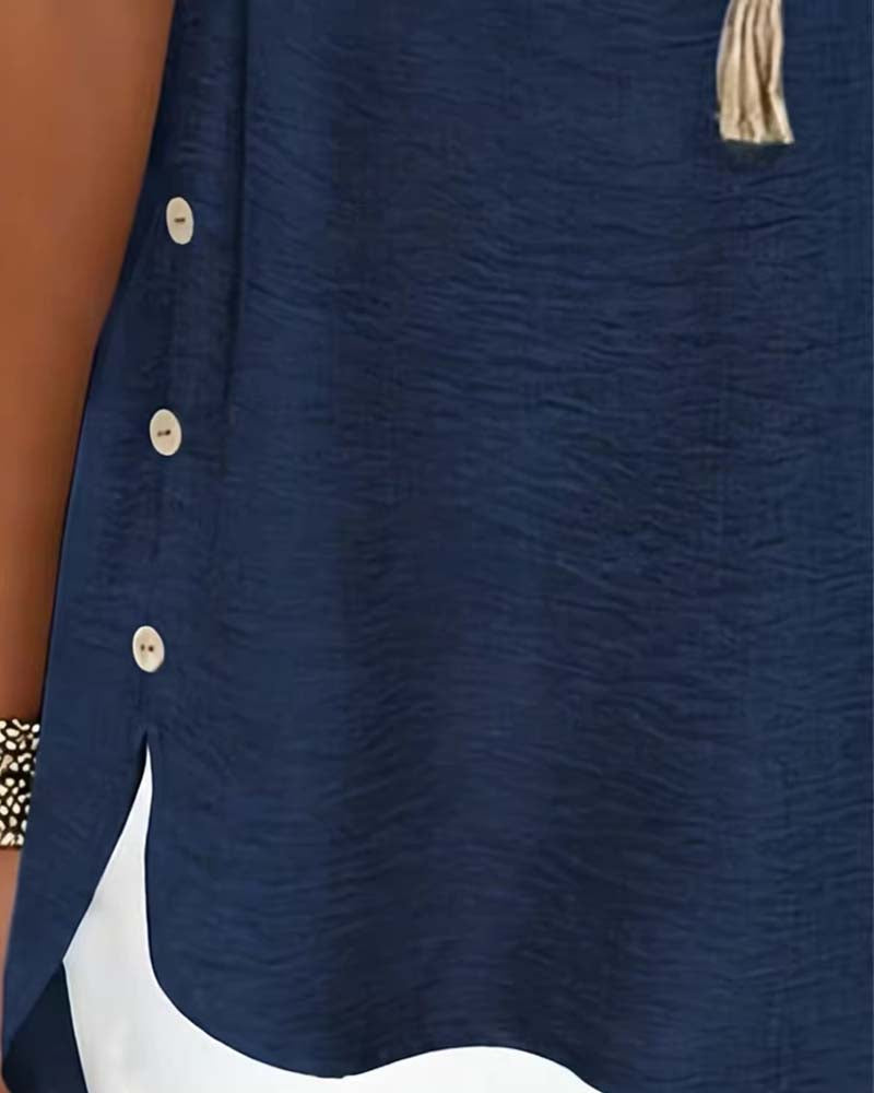 Bluse Unifarben Seitenschlitz Kurzarm