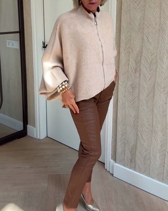 Strickjacke Stehkragen Fledermausärmel