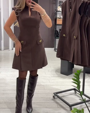 Kleid V-Ausschnitt Elegant Ärmellos