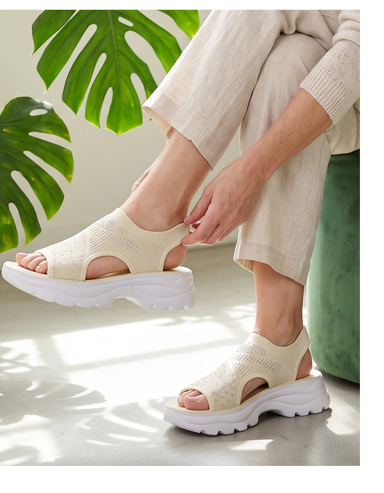 Atmungsaktive Plateau-Sandalen aus Mesh für Damen