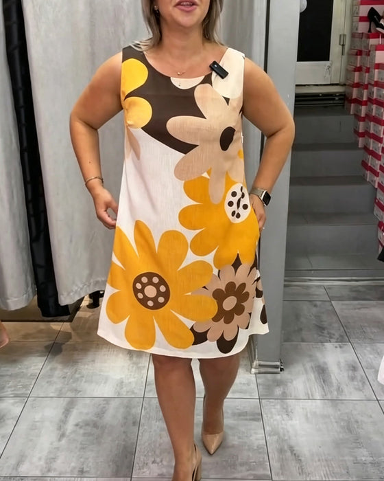 Kleid Rundhals Mit Print Ärmellos