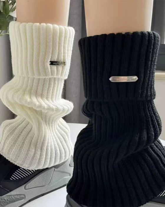 Damen Basic einfarbige Stulpen mit Metall-Label-Dekor, minimalistische Damenmode