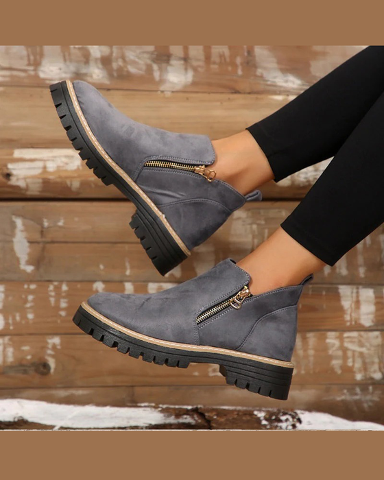 🔥Herbst- Und Winterleckerbissen🔥Damenstiefel Mit Runder Schuhspitze Und Seitlichem Reißverschluss