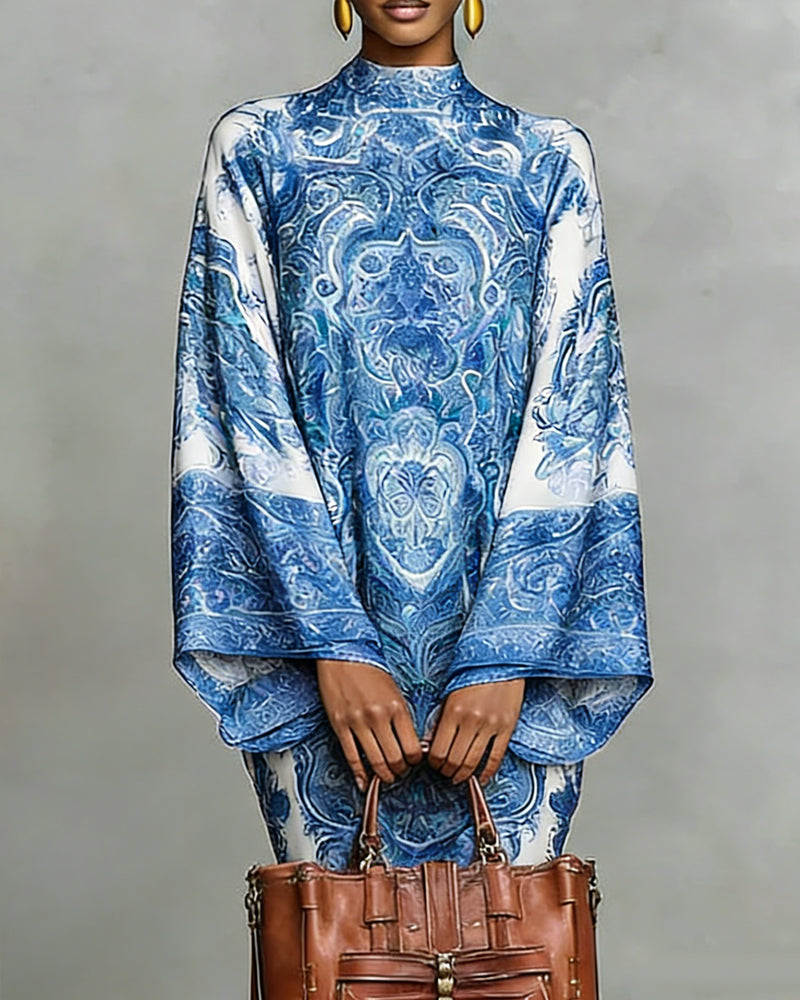 Hochgeschlossenes Kleid mit Vintage-Print