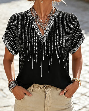 Bluse Off-Shoulder V-Ausschnitt Druck