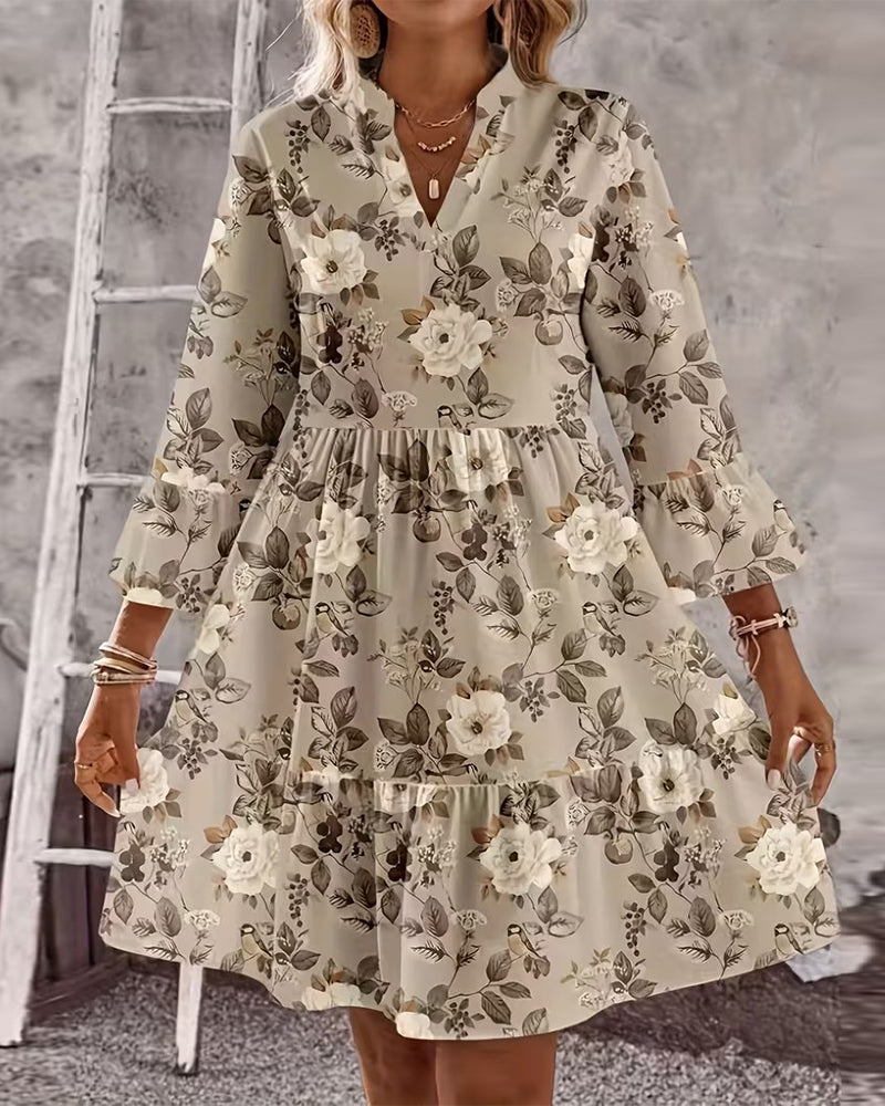 Kleid Glockeärmel Blumendruck
