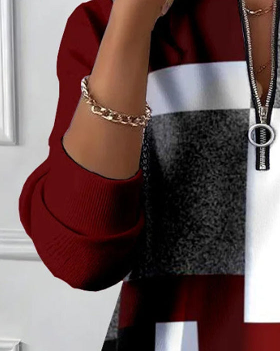 Lässiges Sweatshirt Mit Halbem Reißverschluss Und Print