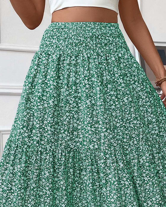 Rock Lagert Kleiner Blumenprint A-Linie Lang