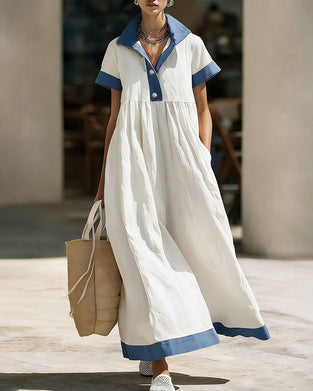 Hemdkragen Farbblock Vollrockkleid