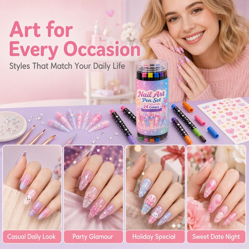 24 Farben Doppelendige Nagelkunststifte Set