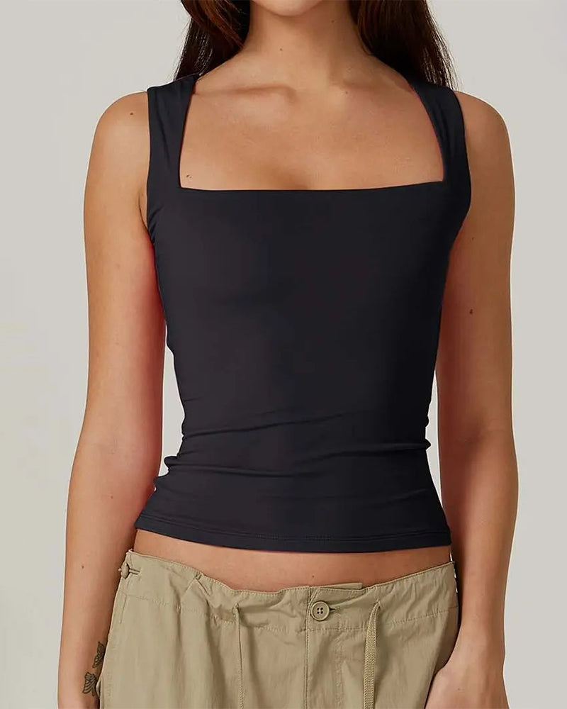 Tanktop Quadratischer Ausschnitt Gerippt Einfarbig