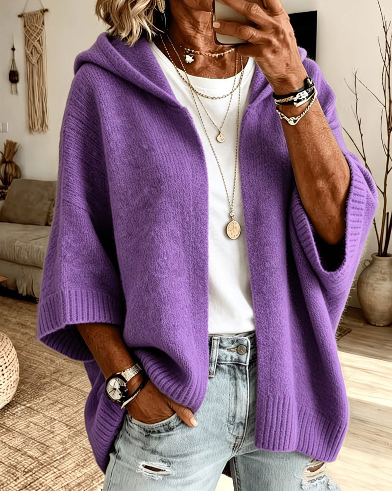Cardigan 3/4 Ärmel Kapuze Lässig