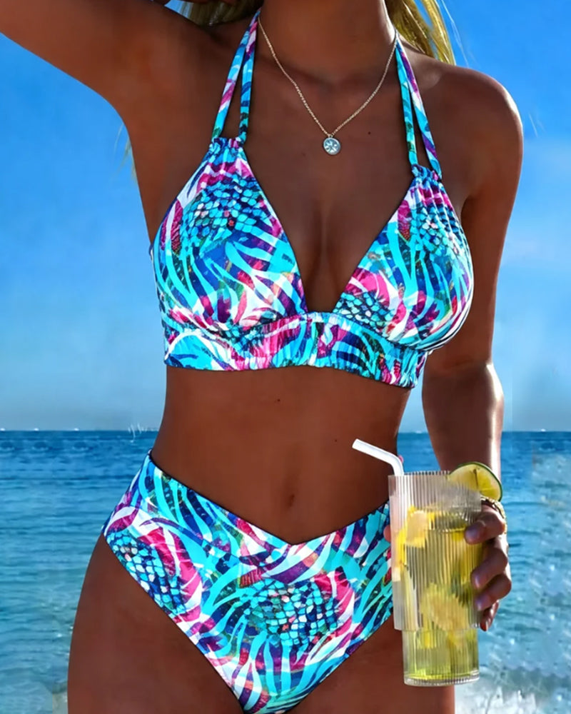 Bikini bedruckt Halsschlaufe Zweiteiler