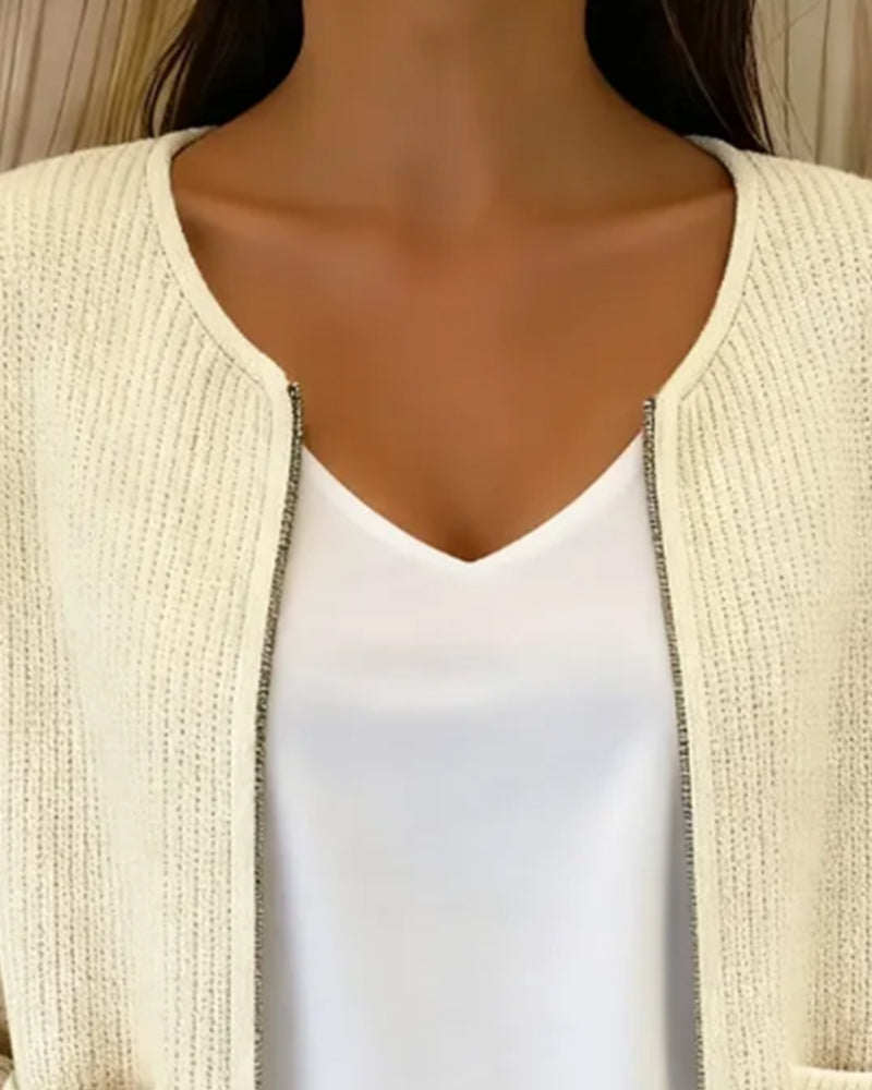 Cardigan Uni-Farbe Reißverschluss Kurz