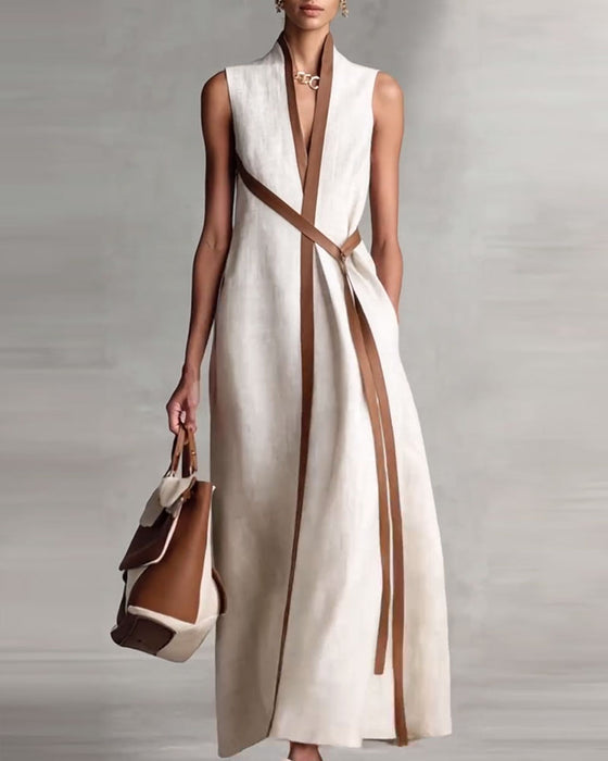 Kleid Kontrastfarbe Ärmellos Maxi