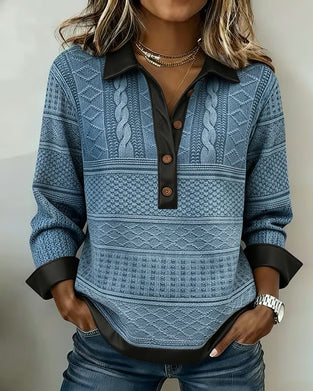Sweatshirt mit Button-Down-Kragen und Patchwork-Details