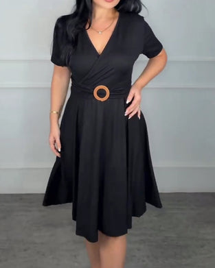 Kleid V-Ausschnitt Wickel Taille A-Linie