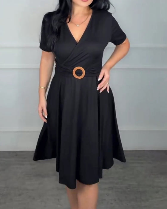 Kleid V-Ausschnitt Wickel Taille A-Linie