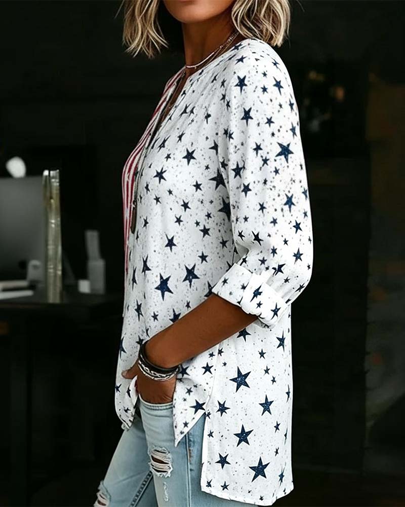 Bluse Mit V-Ausschnitt Und Dreiviertelärmeln
