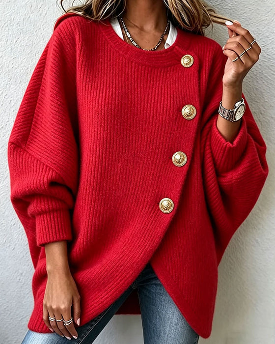 Strickjacke Rundhals Knopf Unregelmäßig