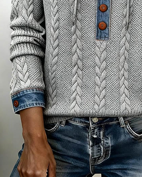 Color-blocking Langarm-Hoodie mit Knöpfen