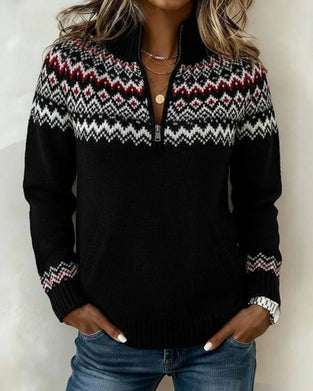 Pullover Vintage Halbreißverschluss Kragen