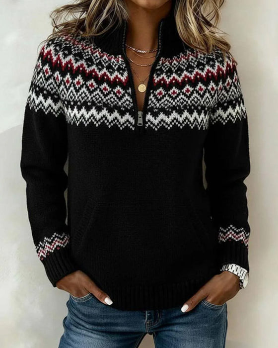 Pullover Vintage Halbreißverschluss Kragen