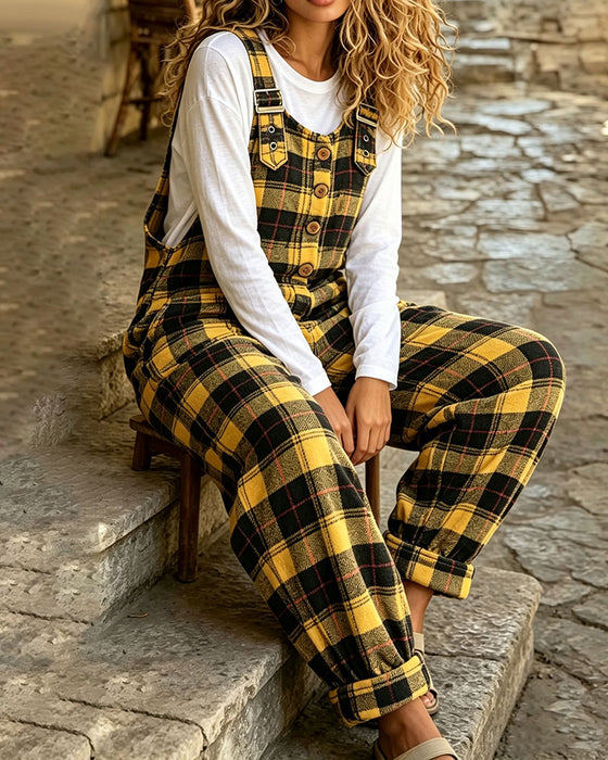 Jumpsuit Kariert Knopf Tasche