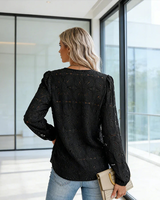Durchbrochen Damen Elegant Rundhals
