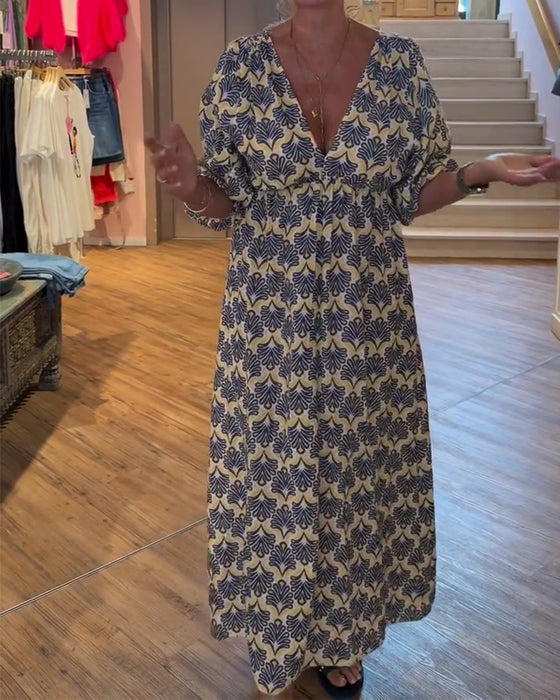 Kleid Vintage Tief V-Ausschnitt Blumig