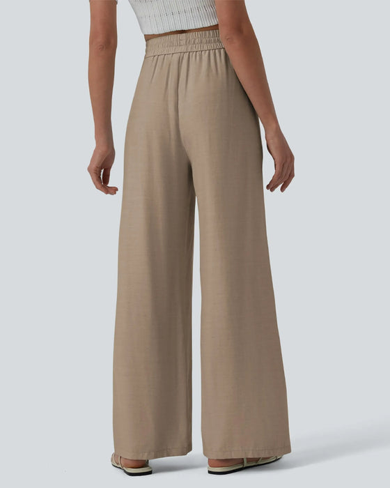 Hose Elastische Taille Breites Bein Binden Freizeit